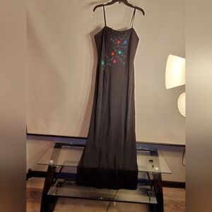 Papell Boutique Strapless Black Dress with Colorful Embroidery & Beading Formal